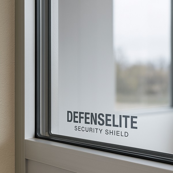 Close-up interior view of a window protected with the DefenseLite security shield system.