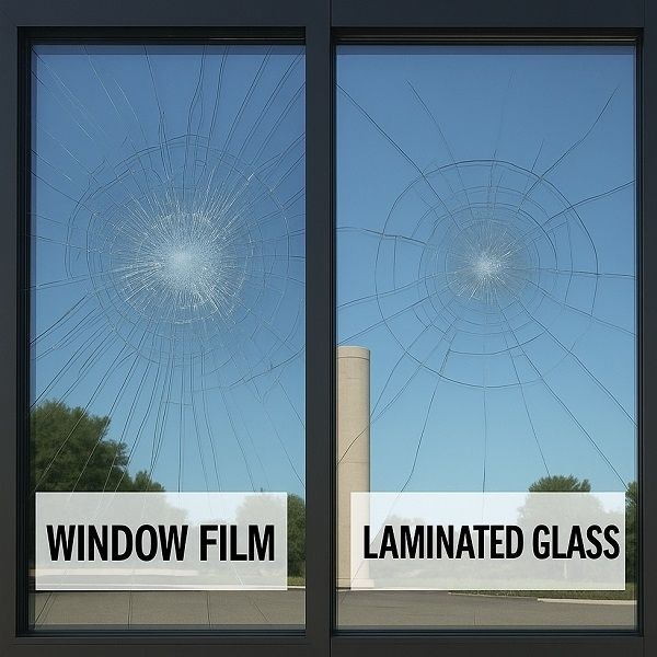 Comparison of window protection options: window film and laminated glass.
