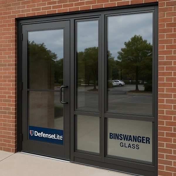 Storefront with Binswanger glass enhanced by DefenseLite security glazing.