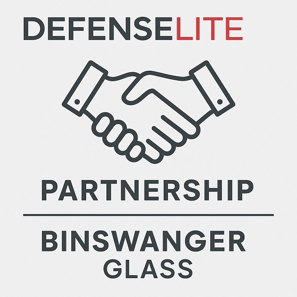 Minimalist graphic representing the DefenseLite–Binswanger partnership.