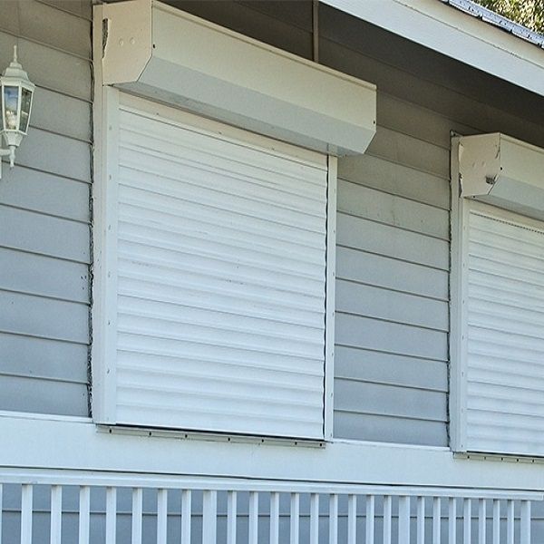 Window hurricane shutters.