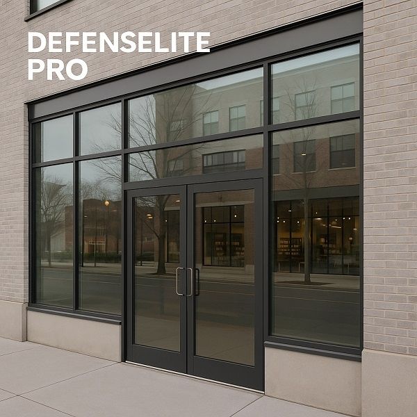 Commercial storefront reinforced with DefenseLite PRO security glazing for smash-and-grab prevention