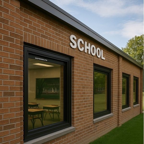 School building with DefenseLite security windows installed for enhanced student safety.