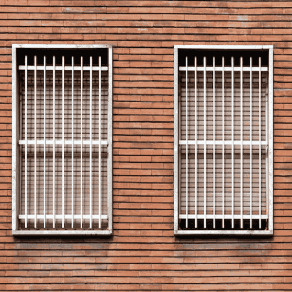 Steel burglar bars installed over residential windows for added home security