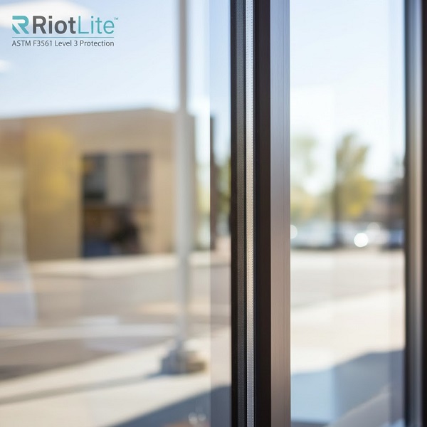 RiotLite ASTM F3561 Level 3 security window glazing closeup