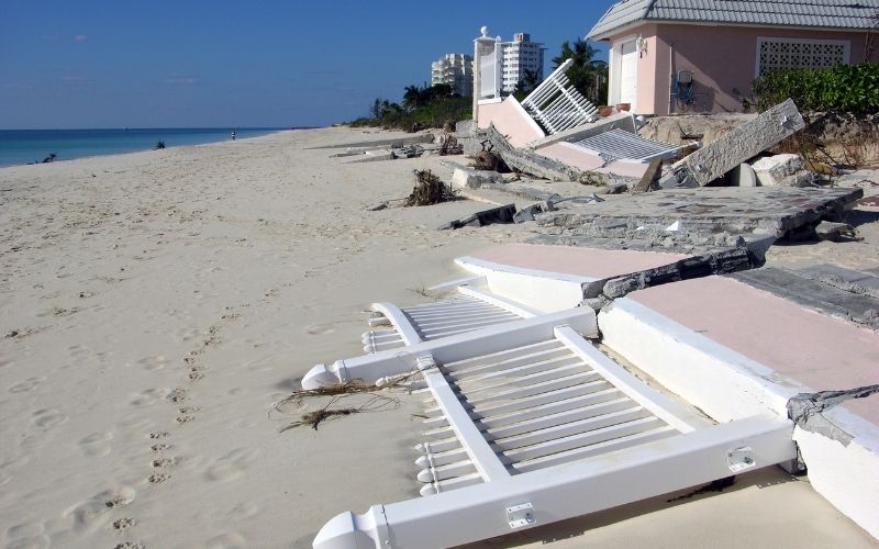 A house with traditional hurricane protection destroyed.