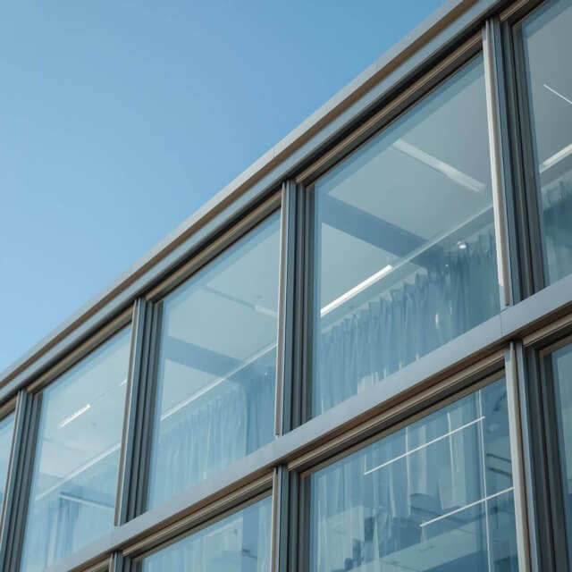 Bank windows with retrofit hurricane window protection.