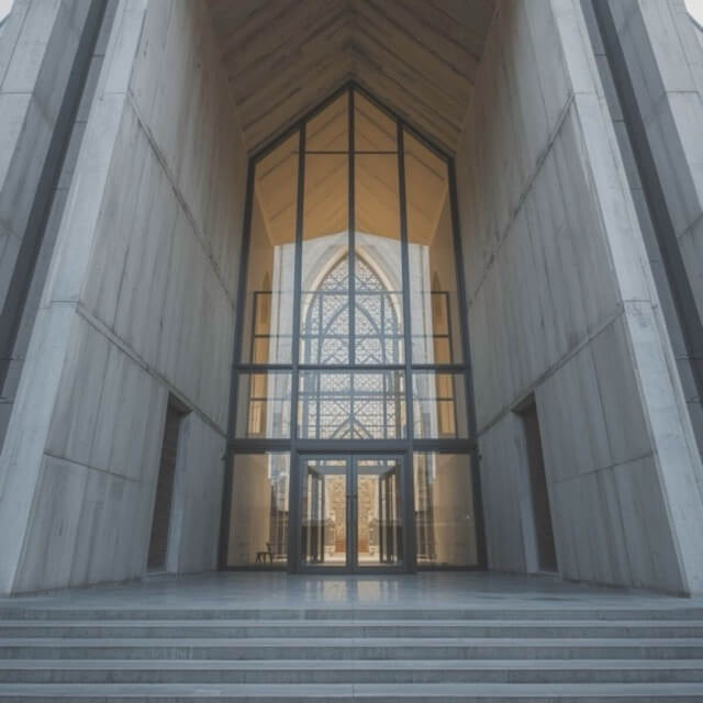 Modern church with windows and door