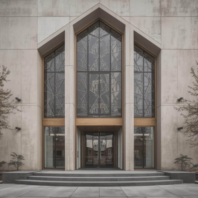 Modern church with windows and door