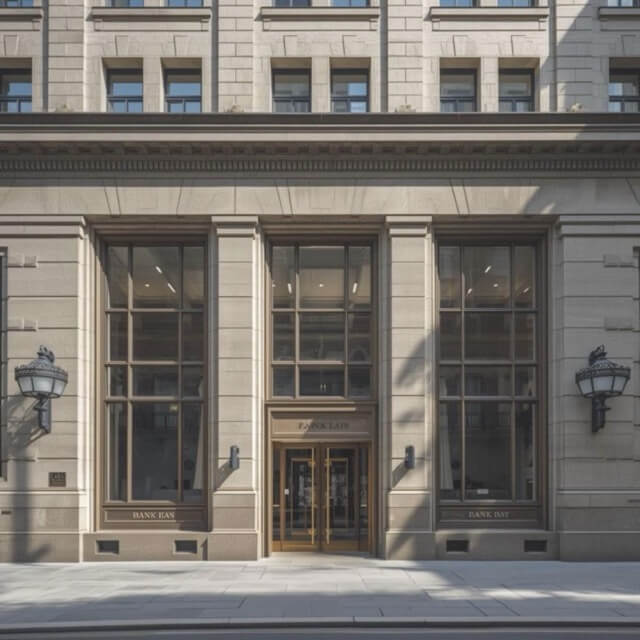 Front view of bank