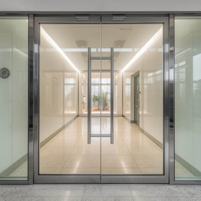 Glass doors leading into a building
