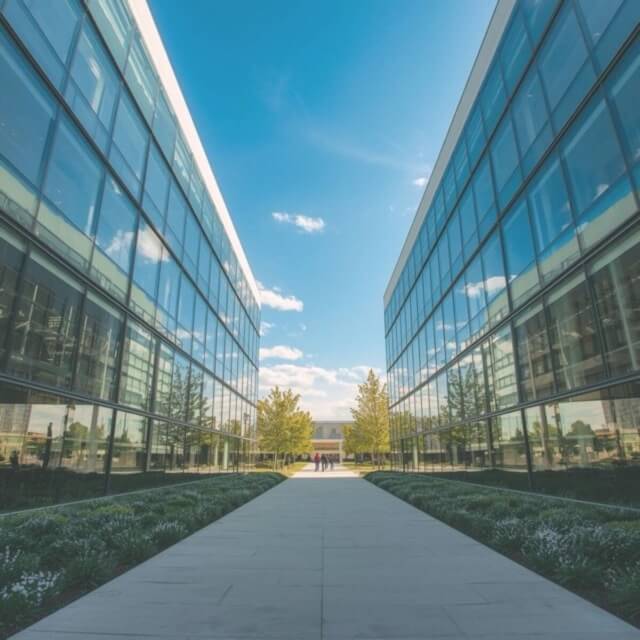 Glass windows on college campus