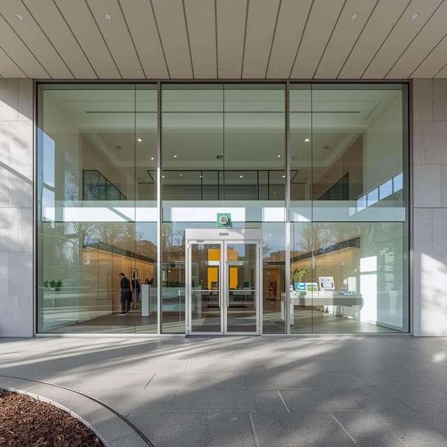Ground floor glass windows on a bank