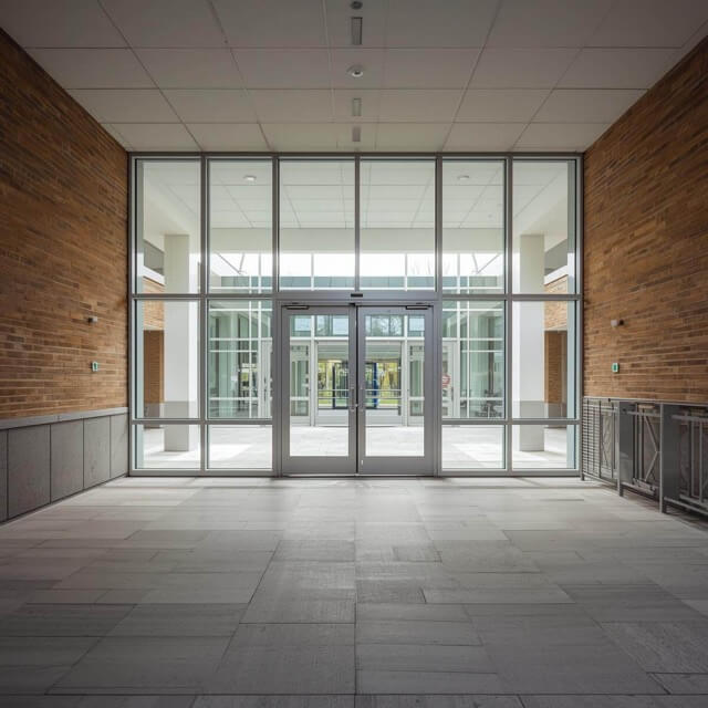 Hospital entrance with door and windows