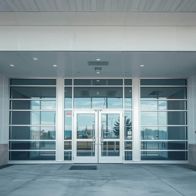 Hospital entrance with door and windows