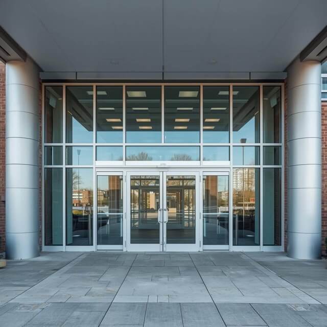 Hospital entrance with door and windows