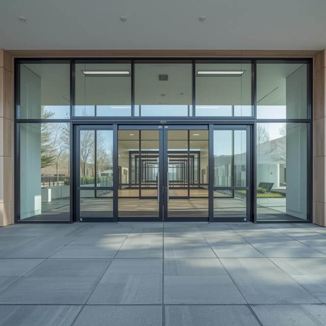 Hospital with retrofit hurricane window protection.