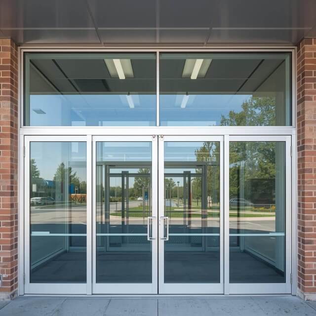 Hospital with double sliding doors and glass windows