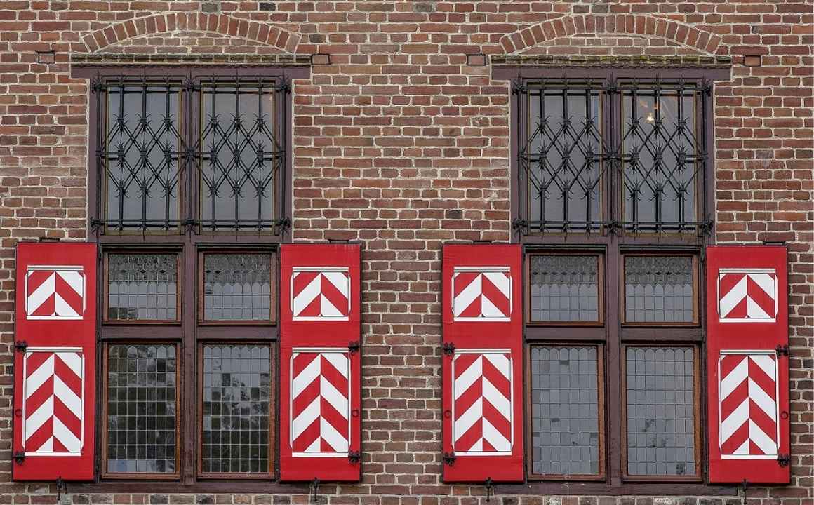 Hurricane shutters on a historic building.