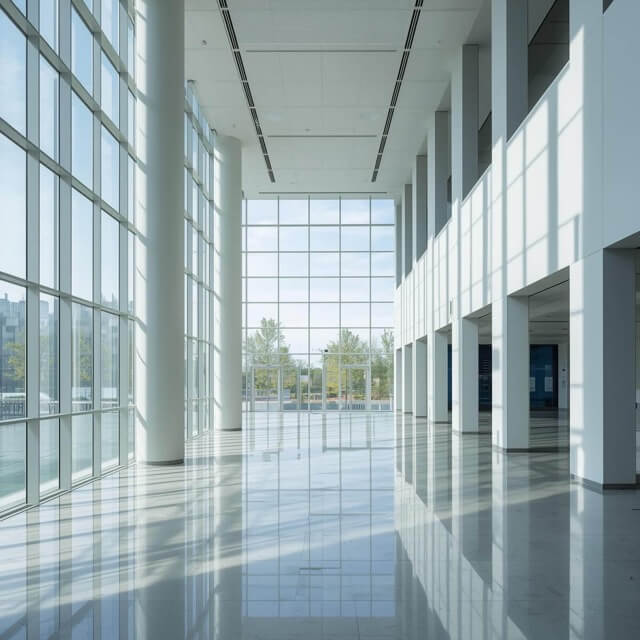Inside a government building with windows