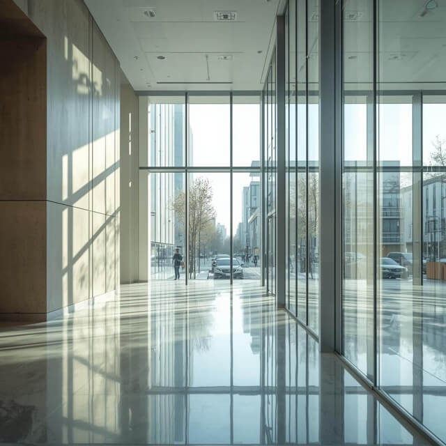 Inside bank with retrofit glass windows