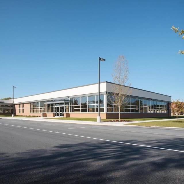 One level school with windows on front