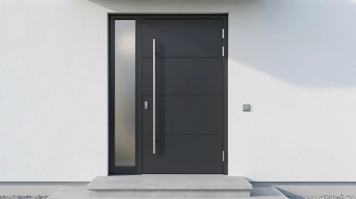 A modern reinforced front door made from high security materials. This stylish yet robust door is designed for entry door ballistic protection, ensuring the safety of the interior areas it secures.